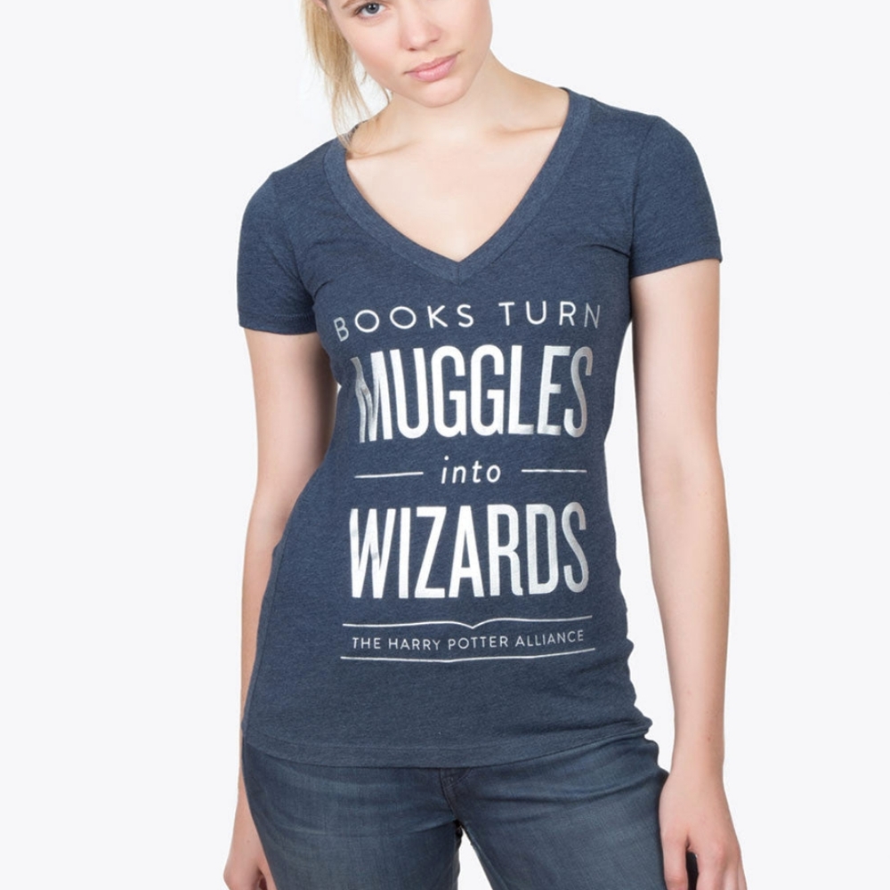 Books Turn Muggles into Wizards Women's V-Neck T-Shirt Large